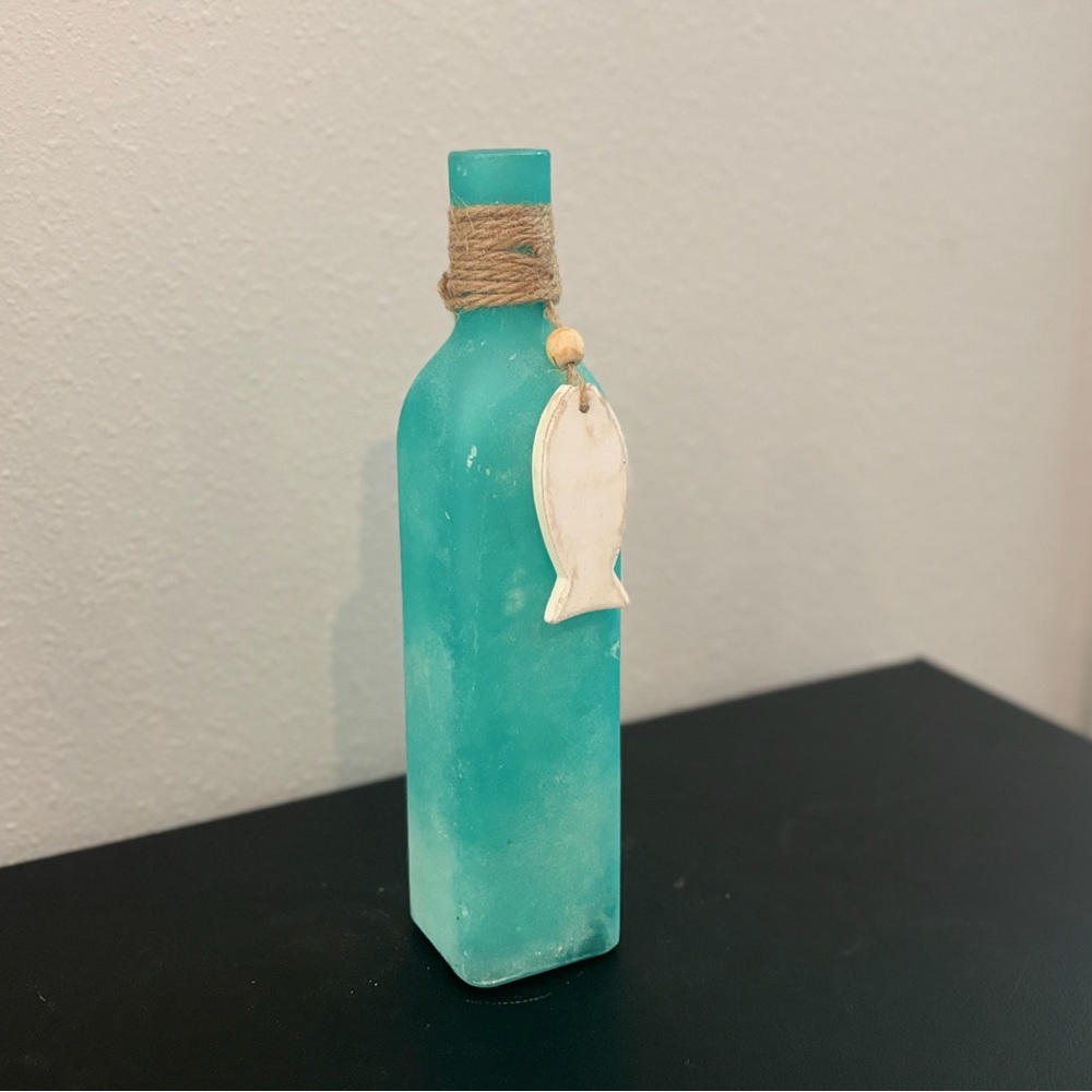 Turquoise Decorative sea glass Bottle with Fish Charm